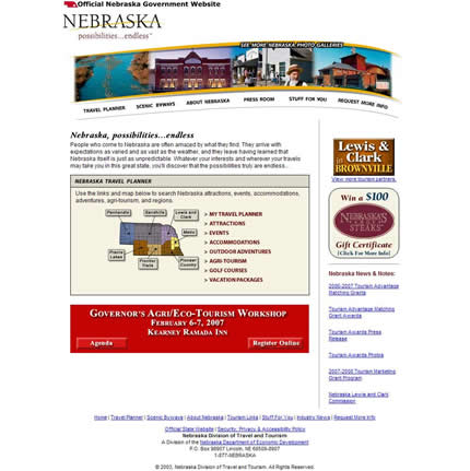 Nebraska state tourism website: 2007