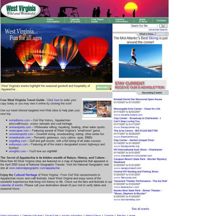 West Virginia state tourism website: 2007