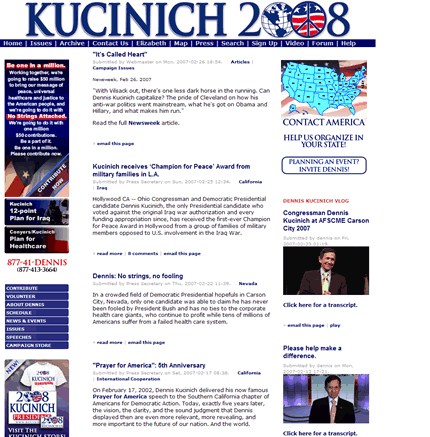 Dennis Kucinich 2008 US presidential election website