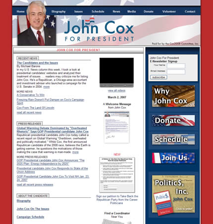 John Cox 2008 US presidential election website