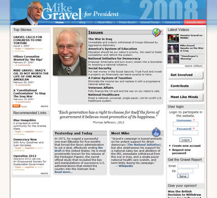 Mike Gravel 2008 US presidential election website