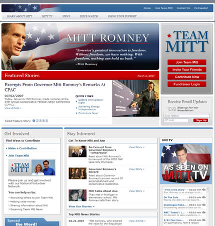 Mitt Romney 2008 US presidential election website