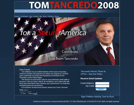Tom Tancredo 2008 US presidential election website