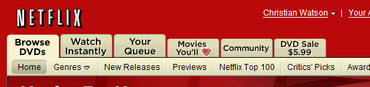Netflix navigation bar: current
