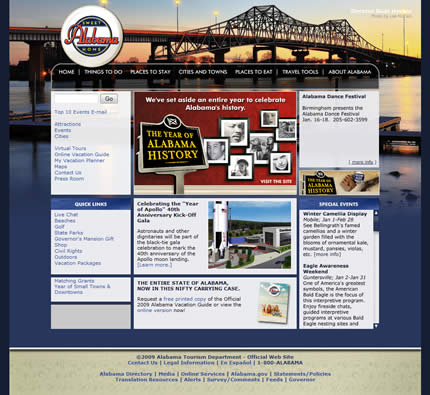 Alabama state tourism website: 2009