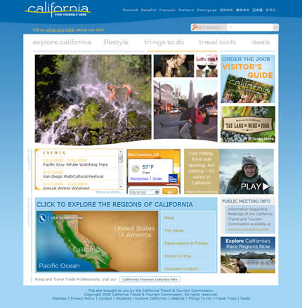 California state tourism website: 2009