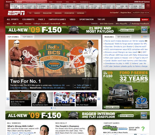 New ESPN website after redesign