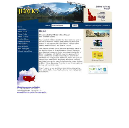 Idaho state tourism website: 2007