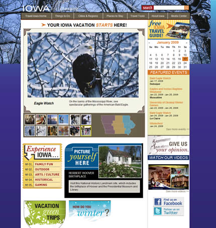 Iowa state tourism website: 2009