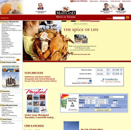 Maryland state tourism website: 2007