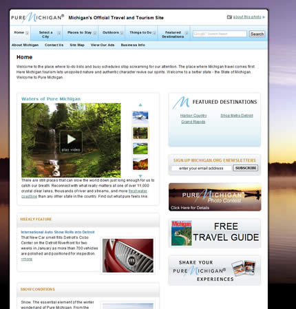 Michigan state tourism website: 2009
