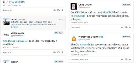 Our Customers page social media example