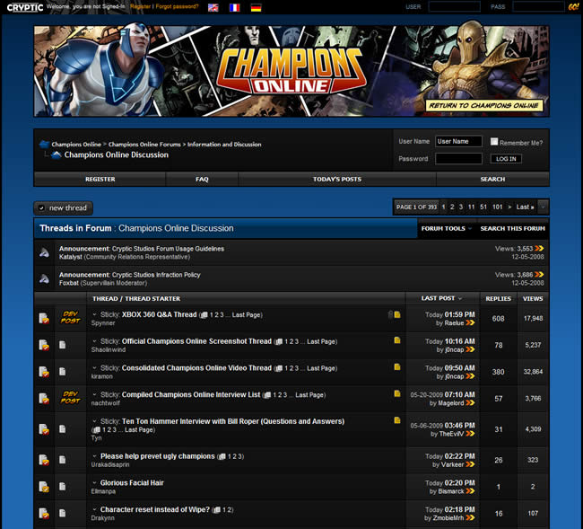 Champions Online forum design example